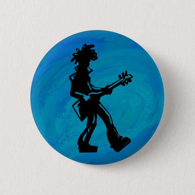 New York Boogie Nights Guitar Blue 2 Inch Round Button (Front)