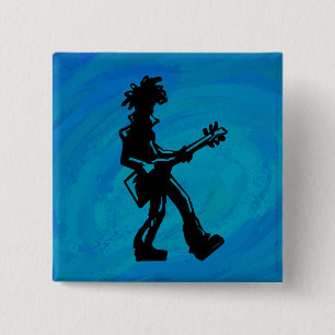 New York Boogie Nights Guitar Blue 2 Inch Square Button