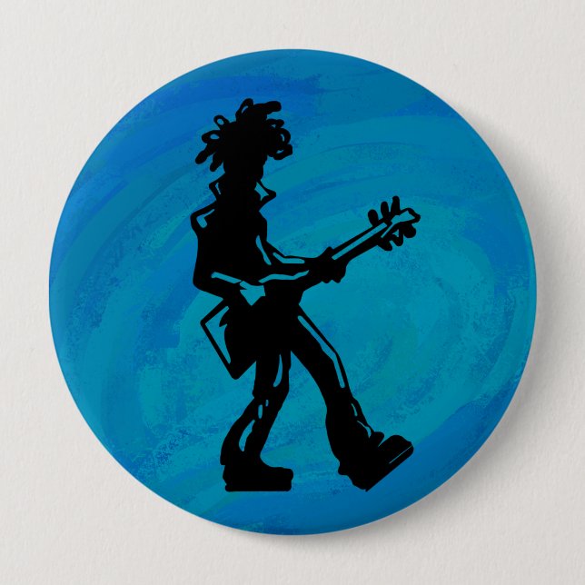 New York Boogie Nights Guitar Blue 4 Inch Round Button (Front)