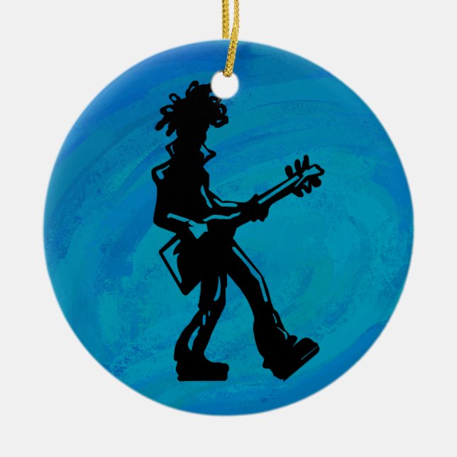 New York Boogie Nights Guitar Blue Ceramic Ornament (Front)