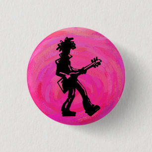 New York Boogie Nights Guitar Hot Pink 1 Inch Round Button