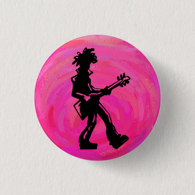 New York Boogie Nights Guitar Hot Pink 1 Inch Round Button (Front)