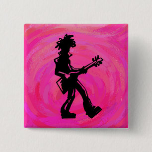 New York Boogie Nights Guitar Hot Pink 2 Inch Square Button
