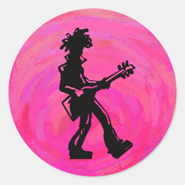 New York Boogie Nights Guitar Hot Pink Classic Round Sticker (Front)