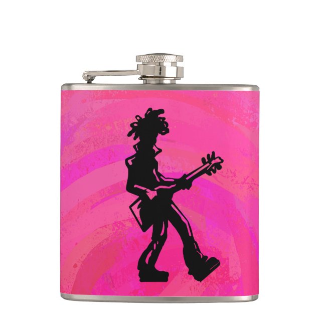 New York Boogie Nights Guitar Hot Pink Hip Flask (Front)