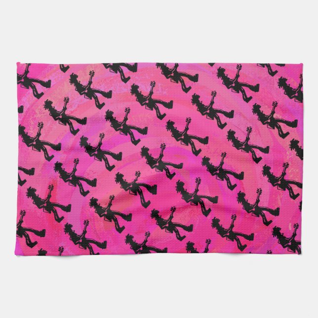 New York Boogie Nights Guitar Hot Pink Kitchen Towel (Horizontal)