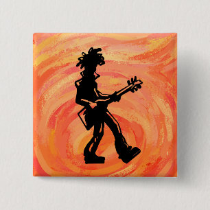 New York Boogie Nights Guitar Orange 2 Inch Square Button