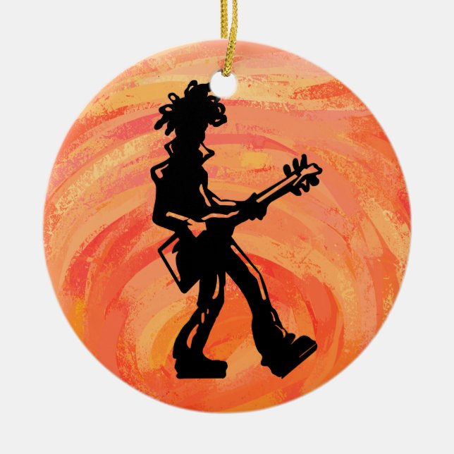 New York Boogie Nights Guitar Orange Ceramic Ornament (Front)