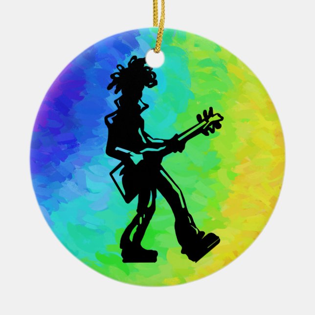 New York Boogie Nights Guitar Rainbow Ceramic Ornament (Front)