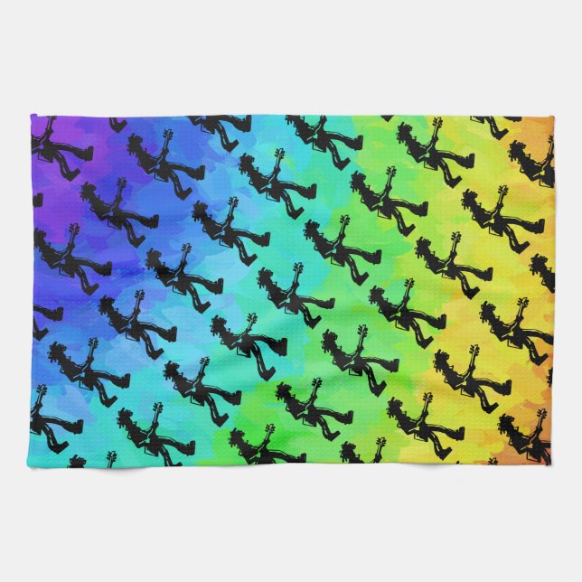 New York Boogie Nights Guitar Rainbow Kitchen Towel (Horizontal)