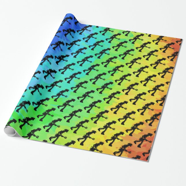 New York Boogie Nights Guitar Rainbow Wrapping Paper (Unrolled)