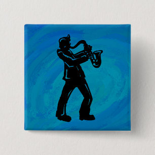 New York Boogie Nights Saxophone Blue 2 Inch Square Button