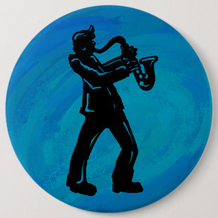 New York Boogie Nights Saxophone Blue 6 Inch Round Button