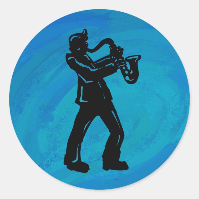 New York Boogie Nights Saxophone Blue Classic Round Sticker (Front)