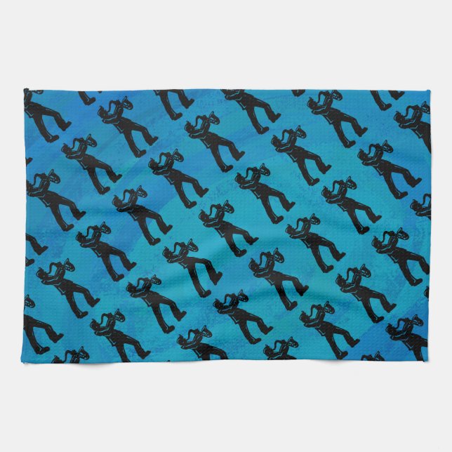 New York Boogie Nights Saxophone Blue Kitchen Towel (Horizontal)