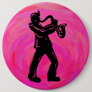 New York Boogie Nights Saxophone Hot Pink 6 Inch Round Button