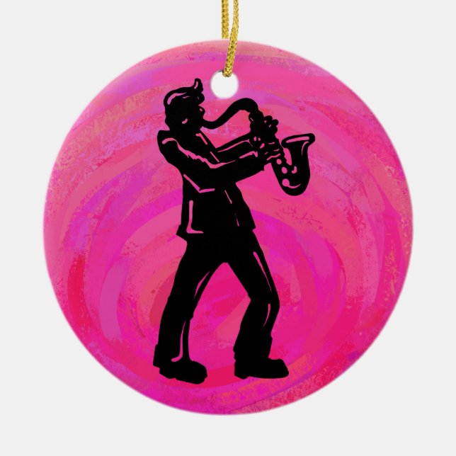 New York Boogie Nights Saxophone Hot Pink Ceramic Ornament (Front)