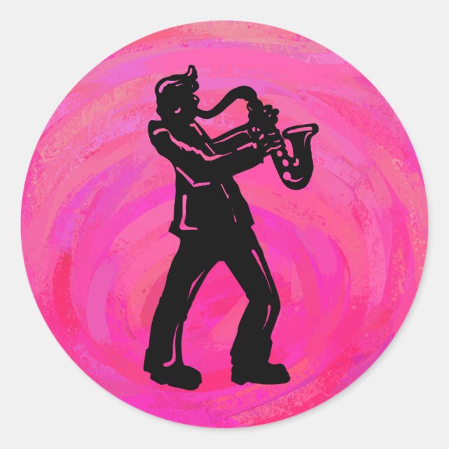 New York Boogie Nights Saxophone Hot Pink Classic Round Sticker (Front)