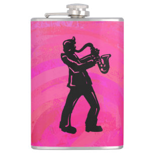 New York Boogie Nights Saxophone Hot Pink Hip Flask