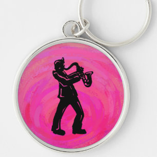New York Boogie Nights Saxophone Hot Pink Keychain