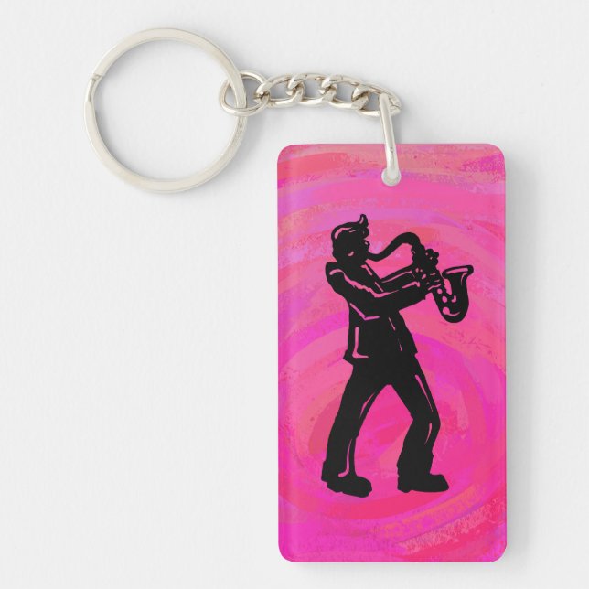 New York Boogie Nights Saxophone Hot Pink Keychain (Front)
