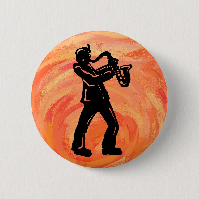 New York Boogie Nights Saxophone Orange 2 Inch Round Button (Front)