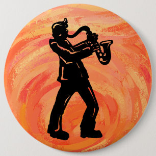 New York Boogie Nights Saxophone Orange 6 Inch Round Button