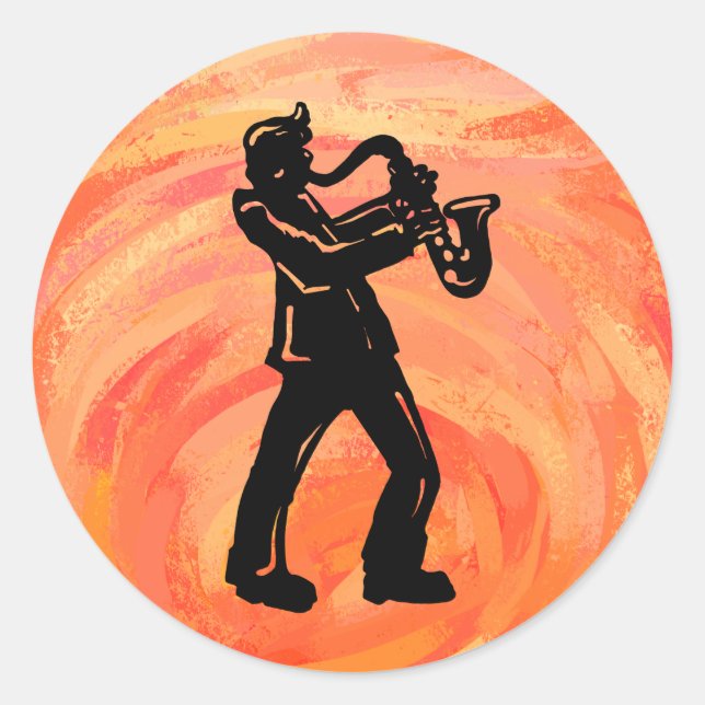 New York Boogie Nights Saxophone Orange Classic Round Sticker (Front)