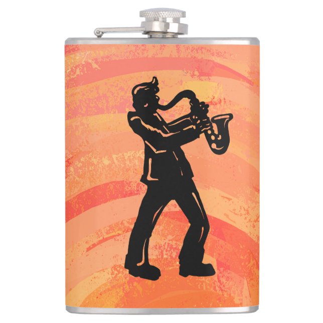 New York Boogie Nights Saxophone Orange Hip Flask (Front)