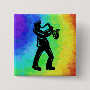 New York Boogie Nights Saxophone Rainbow 2 Inch Square Button