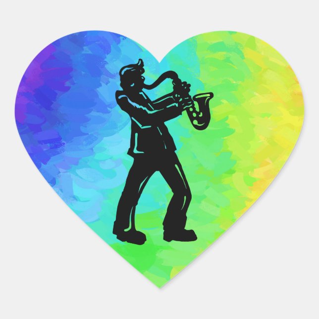 New York Boogie Nights Saxophone Rainbow Heart Sticker (Front)