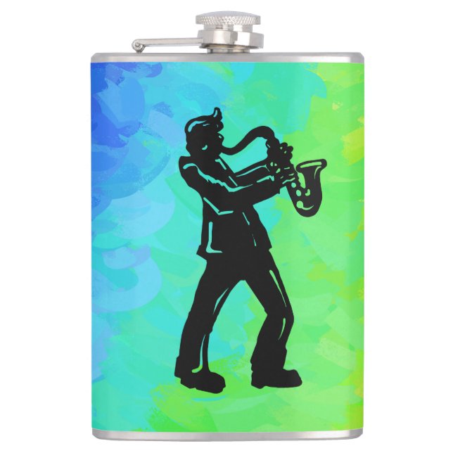 New York Boogie Nights Saxophone Rainbow Hip Flask (Front)