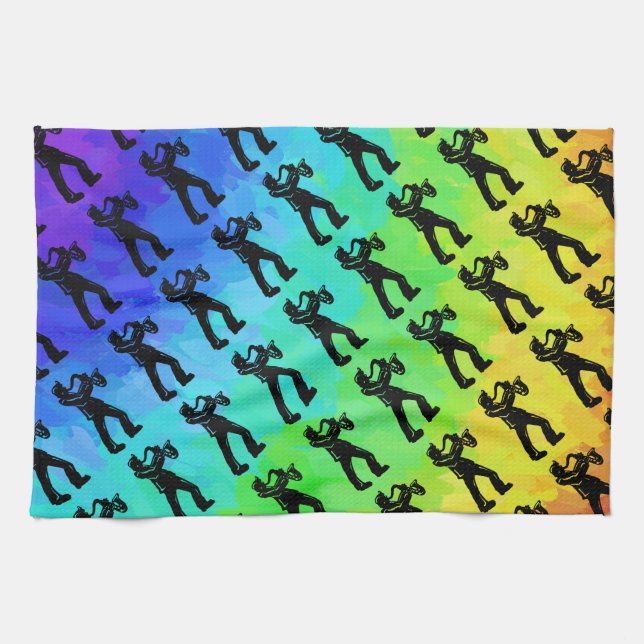 New York Boogie Nights Saxophone Rainbow Kitchen Towel (Horizontal)