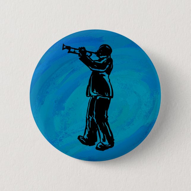 New York Boogie Nights Trumpet Blue 2 Inch Round Button (Front)