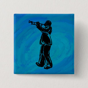 New York Boogie Nights Trumpet Blue 2 Inch Square Button