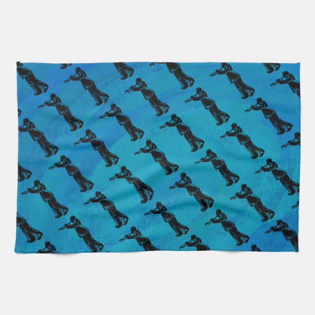 New York Boogie Nights Trumpet Blue Kitchen Towel (Horizontal)