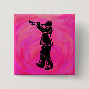 New York Boogie Nights Trumpet Hot pink 2 Inch Square Button