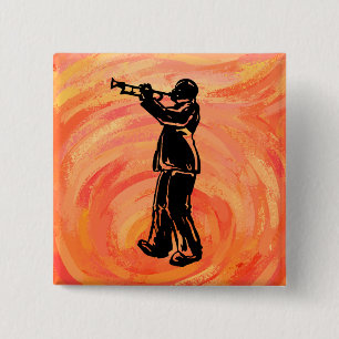 New York Boogie Nights Trumpet Orange 2 Inch Square Button