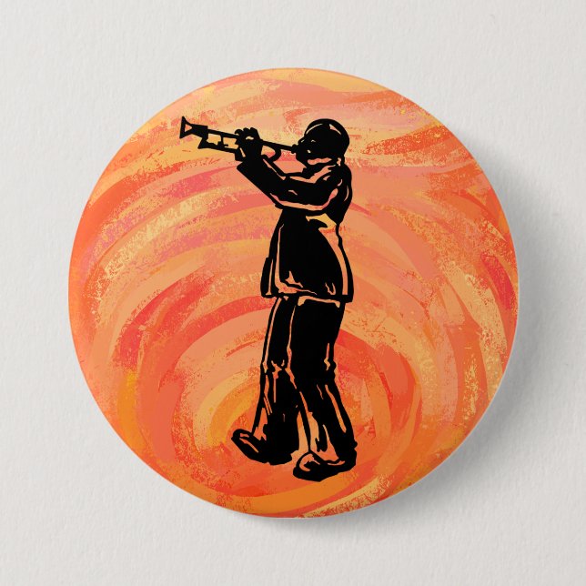 New York Boogie Nights Trumpet Orange 3 Inch Round Button (Front)