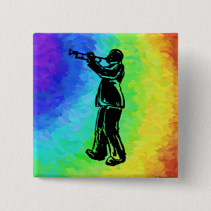 New York Boogie Nights Trumpet Rainbow 2 Inch Square Button
