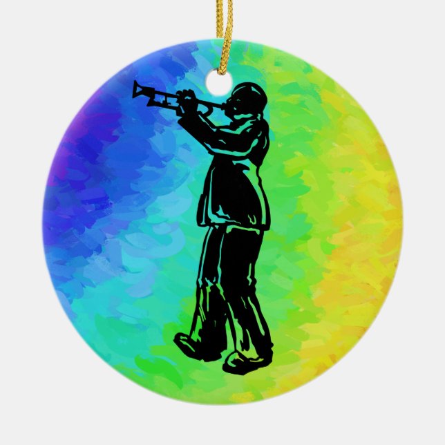 New York Boogie Nights Trumpet Rainbow Ceramic Ornament (Front)