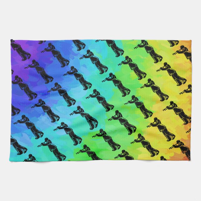 New York Boogie Nights Trumpet Rainbow Kitchen Towel (Horizontal)