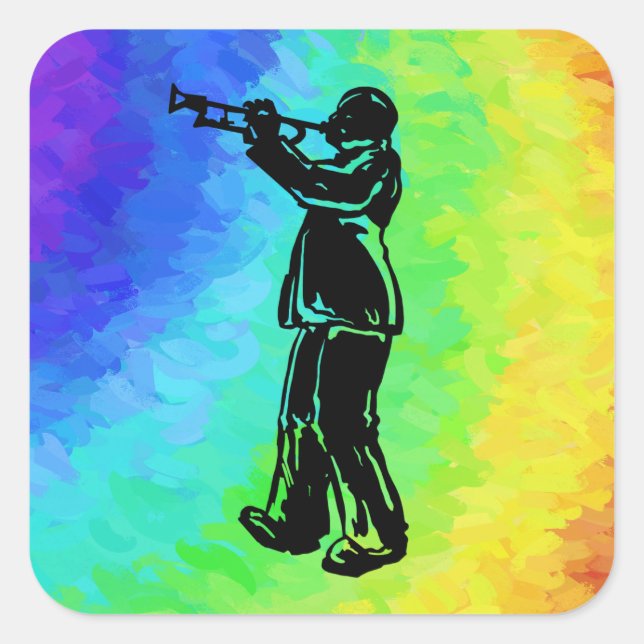 New York Boogie Nights Trumpet Rainbow Square Sticker (Front)