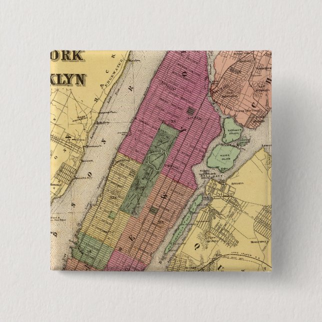 New York, Brooklyn 2 Inch Square Button (Front)
