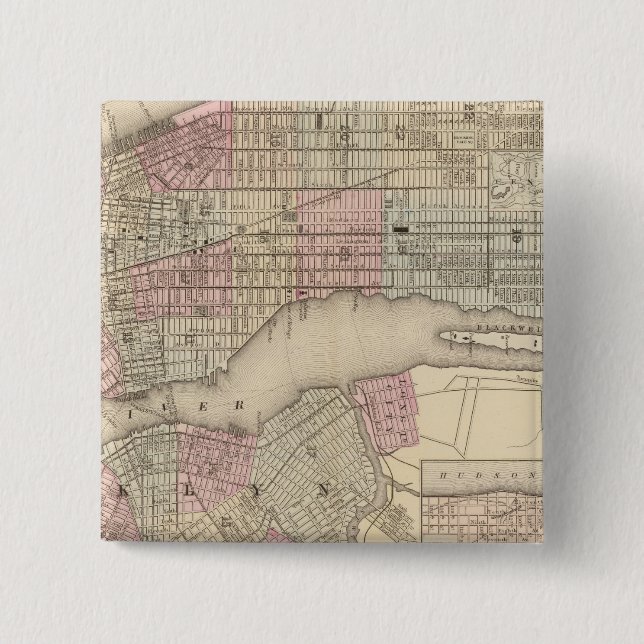 New York, Brooklyn 3 2 Inch Square Button (Front)