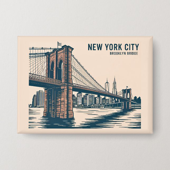 New York Brooklyn Bridge Skyline Bold Retro Travel (Front)