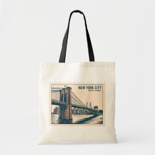 New York Brooklyn Bridge Skyline Bold Retro Travel Tote Bag