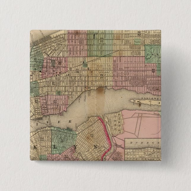 New York, Brooklyn Map by Mitchell 2 Inch Square Button (Front)