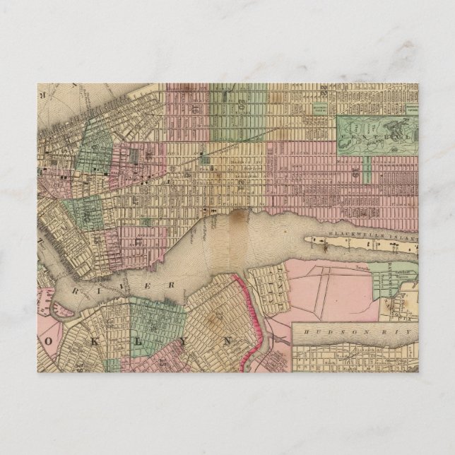 New York, Brooklyn Map by Mitchell Postcard (Front)