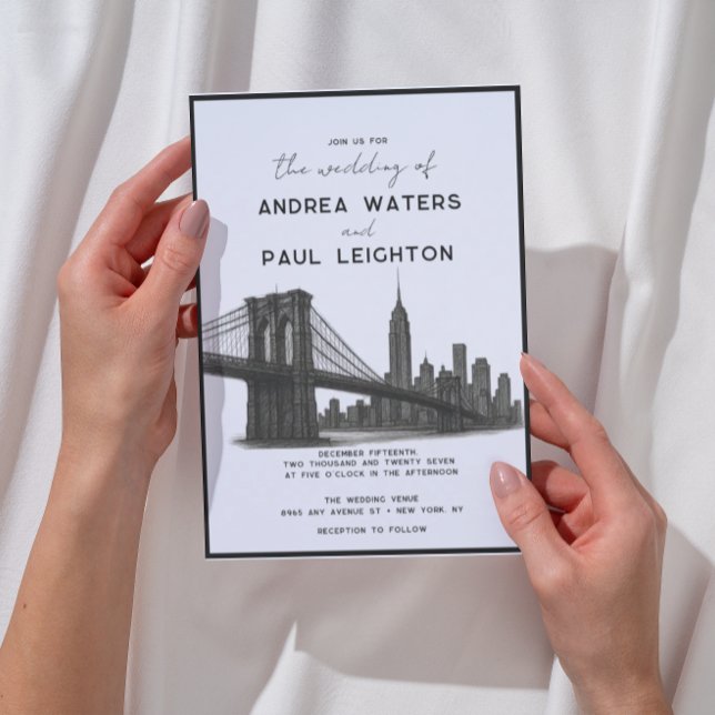 New York Brooklyn  Modern IIlustration Wedding Invitation (Creator Uploaded)